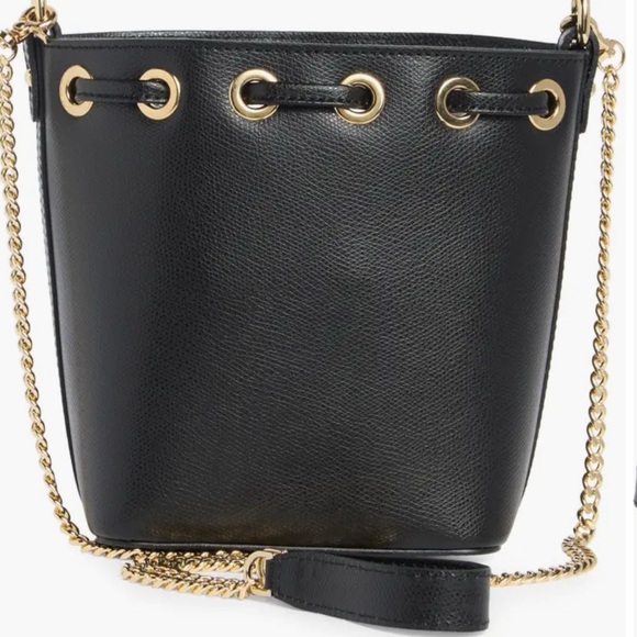 Valentino- Made in Italy-Black Crossbody Bucket Bag with Gold Chain - Picture 3 of 6